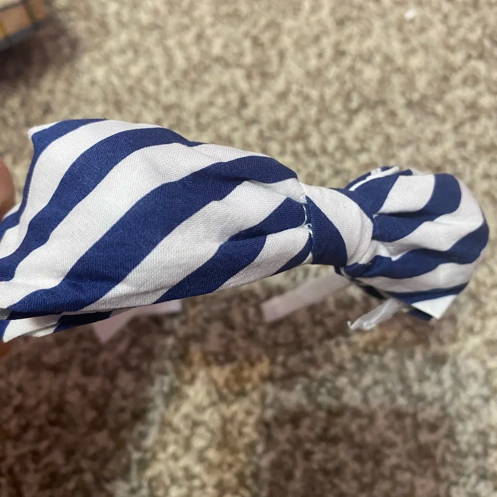 Janie and Jack Blue and White Striped Bow Headband